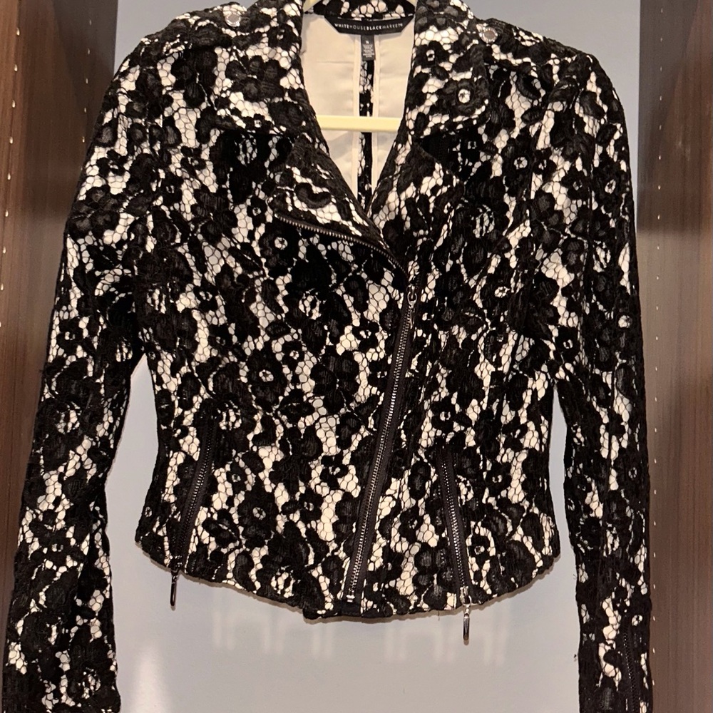 White House, Black market, lace crocheted motto, jacket, black